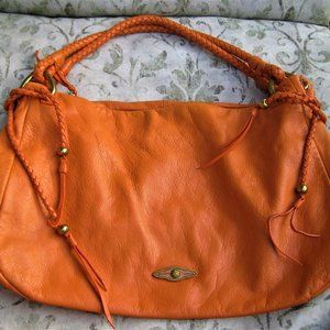 Leather orange melon SATCHEL TOTE BAG, color pop